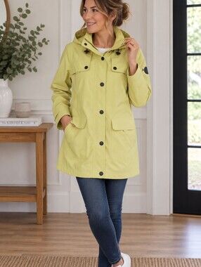 NEW Etage Pale Yellow Hooded Trench Coat with Button Front size 10